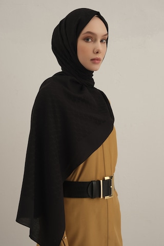 Siyah Link Desen Bambu Cotton Şal 01 Siyah