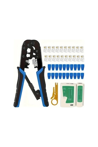 Besthome1 Dream011 Mavi Rj45 Kıvırma Takımı 20 Adet Rj45 Konnektör Test Cihazı Ve Kapak Kesme Soyma Aleti Ethernet Kıvırma