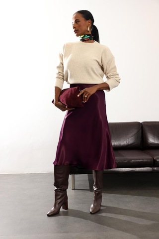 Mürdüm Saten Volanlı Etek 17000 Mürdüm