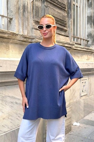 Veraura Lifestyle Lacivert Oversize Triko Bluz