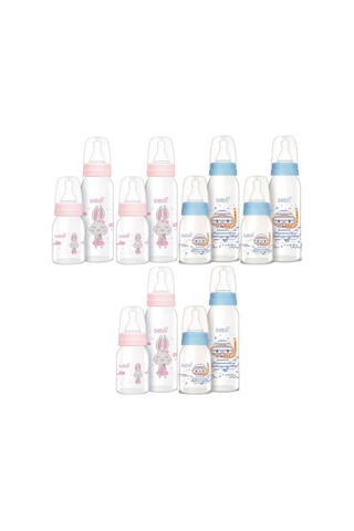 Bebsi Cam Biberon Seti Mavi - Pembe 250ml+125ml Karma 6lı Set