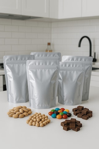 Kilitli Metalize Doypack Kahve Kuruyemiş Bakliyat Kedi Köpek Kuş Yemi Saklama Torbası 20x30 Cm 50li