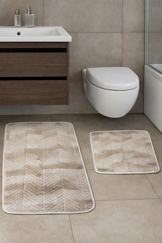 Kaymaz Tabanlı 2 Li Banyo Paspas Seti Yıkanabilir, Su Emici, Toz & Leke Tutmaz Oval Klozet Takımı Kaplan Desenli