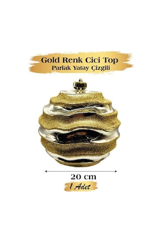 15 Cm Beyaz Yatay Çizgli Parlak Gold Yılbaşı Top Süs Büyük Boy Dekoratif Ağaç Süsü