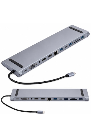 12 İn 1 Çoklayıcı Usb Type C Hub 3.0 Adaptör 4k Hdmı Uyumlu Rj45 Sd/tf Vga Hdmı Pd Apple MacBook