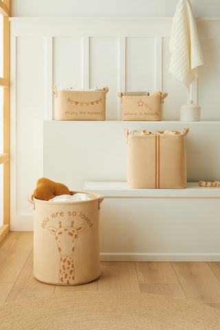 Ocean Home Textile 4'lü Çocuk Odası Sevimli Zürafa Jüt Keten Kumaş Sepet Set