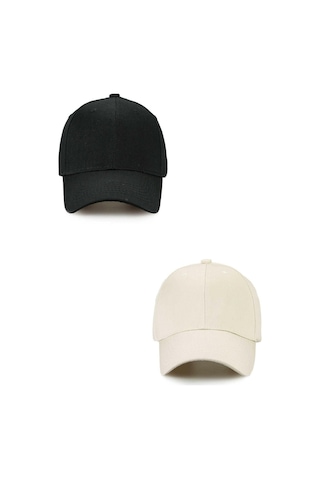 Unisex Ayarlanabilir Spor Bej-siyah Basic Kep Şapka 2'li Set Bej - Siyah