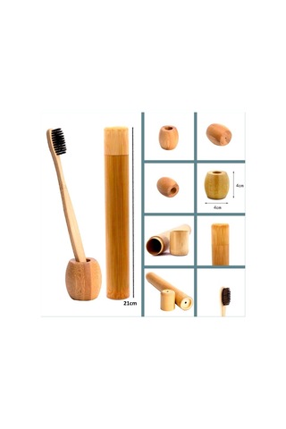 Omeniv Doğal Bambu Diş Fırçası Bambu Kutu ve Standı Set