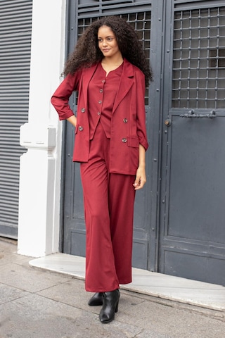 Kadın Süet Dokulu Kumaş Yakalı Capri Kol Cep Kapaklı Blazer Ceket-bordo Bordo