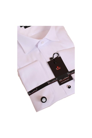 Dicotto Beyaz Ekstra Uzun Kol 8 Drop Damatlık Ata Yaka Kol Düğmeli Slim Fit Smokin Gömlek - 013 001