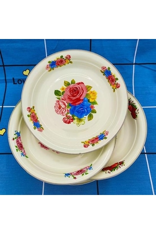 Yemek Tabağı Porselen Büyük Kapasiteli Çiçek Desenli Zarif Meze Yemek Servis Emaye Tabak D
