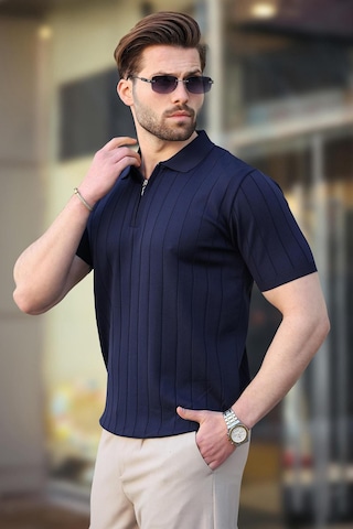 Madmext Madmext Lacivert Polo Yaka Fermuarlı Erkek T-shirt E7298 Lacivert