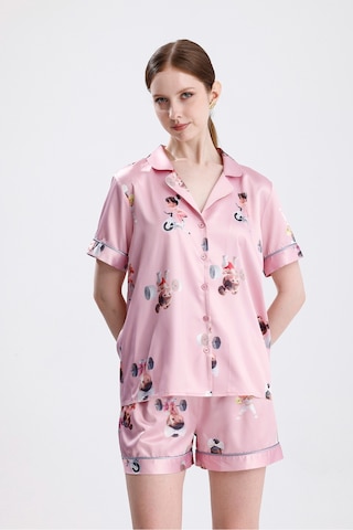 Laperissa Luna Desenli Saten Şortlu Pijama Takımı Pembe