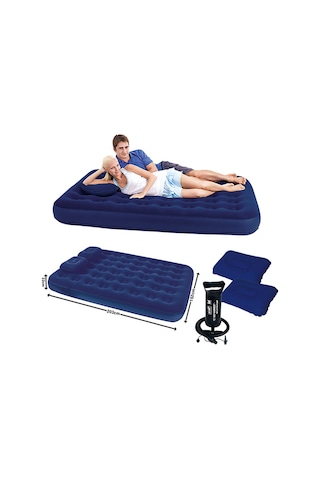 Bestway 67374 Çift Kişilik Şişme Yatak + Pompa + 2 Yastık 203 CM Lacivert