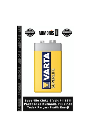Superlife Çinko 9 Volt Pil 12'li Paket 6f22 Kumanda Pili Cihaz Yedek Parçası Pratik Enerji