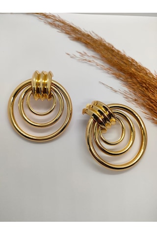 Sapphire Store Gold Renk 3 Halka Küpe Altın