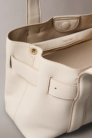 Kadın Tokalı Çıkarılabilir Askılı Mini Tote El Çantası - Krem Chateau