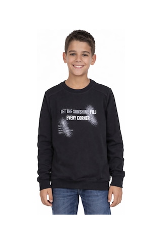 İrem Çocuk Giyim Erkek Çocuk Let The Yazılı Önü Sırtı Yazı Desenli Siyah Renk Swaetshirt Siyah