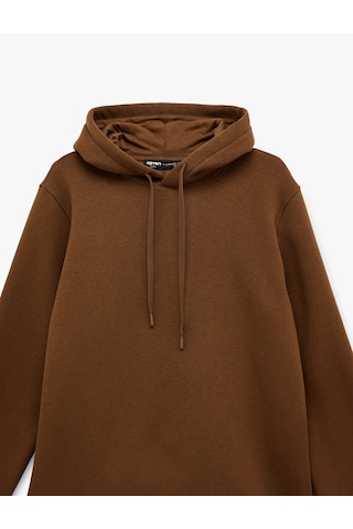Koton Şardonlu Uzun Kollu Basic Kapşonlu Sweatshirt Kahverengi 6wam70015mk Kahverengi
