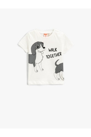 Koton Köpek Baskılı Kısa Kollu Tişört Pamuklu Ekru 2ymb18512ok