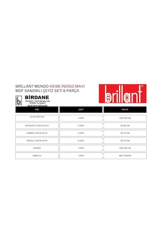 Brillant Mundo 43186 Yatak Örtüsü Seti Simli Şönil Şlemeli 6 Parça İndigo Mavi
