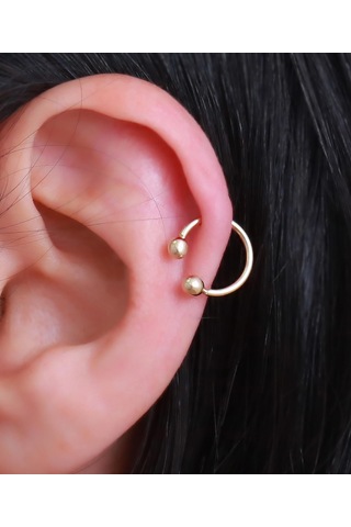 14 Ayar Altın Çift Toplu Halka Tragus Piercing Sarı Altın