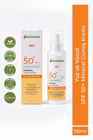 Ecowera Hydra Protect SPF 50+ Nemlendirici ve Onarıcı Mineral Güneş Kremi 150 ML
