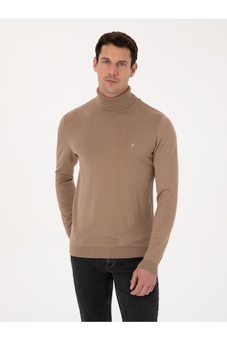Cacharel Camel Slim Fit Pamuk Karışımlı Balıkçı Yaka Triko Kazak Kahverengi