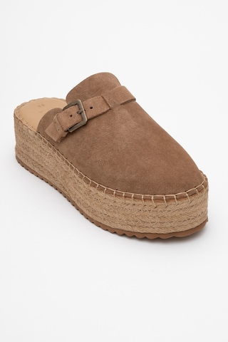 Luvishoes Novas Toprak Süet Hakiki Deri Burnu Kapalı Hasır Dolgu Taban Terlik Toprak