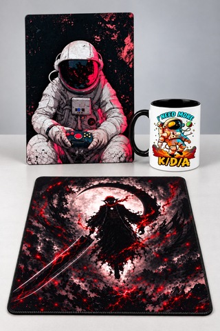 Gamer Set - 30x40 Dekoratif Metal Tablo - 50x40 Özel Tasarım Gaming Mouse Pad Ve Özel Tasarım Kupa 3'lü Oyuncu Odası Hediye Seti