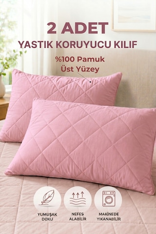 Formeya Pamukkale Alez Pudra %100 Pamuk Kapitone Yastık Koruyucu Alez 2 Adet 50X70