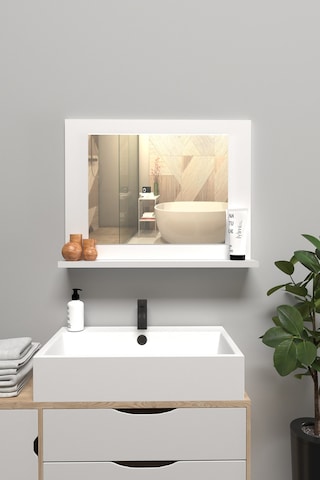 Raflı Banyo Aynası, Lavabo Ve Wc Aynası, Dresuar , Koridor , Mutfak , Makyaj Modern Duvar Tipi Ayna Beyaz