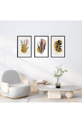 3'lü Gold Botanik Desen Foreks Tablo