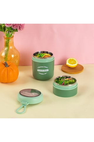 Porsima 66720 Çelik Yemek Termosu Lunch Box Yemek Kabı Yeşil 710m