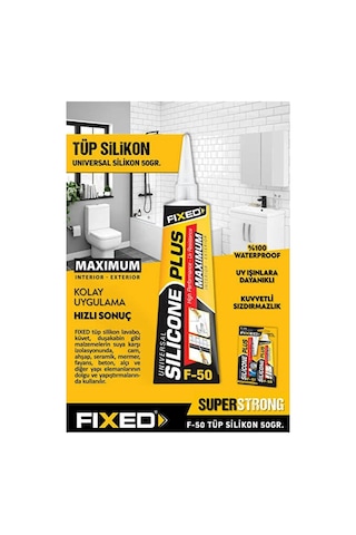 Fıxed F50 Genel Çok Amaçlı 50g, Tüp Silikon Yapıştırıcı Şeffaf Çok Renkli