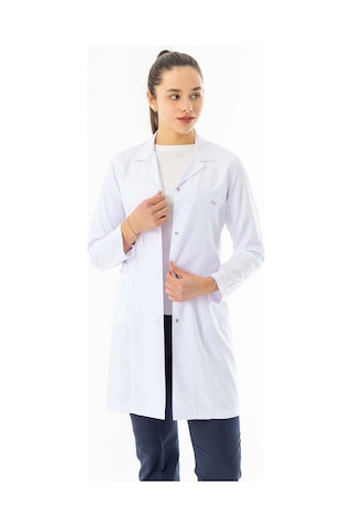 Spor Yaka Uzun Kol Kadın Doktor Önlüğü Alpaka Kumaş Beyaz Rnko101 Beyaz