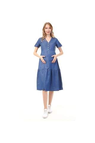 Luvmabelly Myra5025 - Hamile Elbisesi Kot Düğmeli Ve Cepli - Mavi-mavi