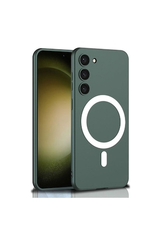 Samsung Galaxy Uyumlu S23 Kılıf Wireless Şarj Özellikli Zore Kıpta M-safe Silikon Kapak Yeşil