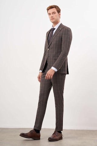 Morven Erkek Kahve Poliviskon Trend Yelekli Ekoseli Slim Fit Sivri Yaka Takım Elbise 24mc001130400 Kahve Kahverengi