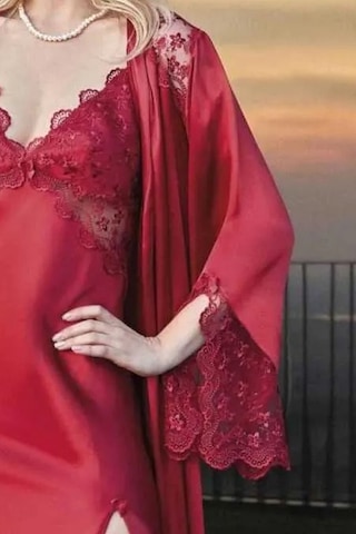 Nurteks 5184 Kadın Saten Uzun Gecelik Sabahlık Takım-bordo Bordo