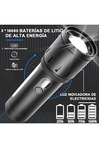 Şarjlı Led El Feneri Kamp Lambası - 5000 Mah Powerbank, Teleskopik Zoom, Acil Durum Sos , Kamp, Av, Balıkçılık Ve Outdoor Kullanım Gri