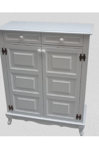 Bengi Ayakkabılık Kareli Çok Amaç Model Parlak Beyaz 2 Kapaklı