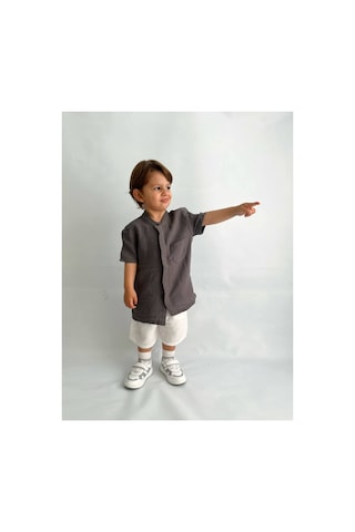 Poala Kids Müslin Kumaş Takım Beyaz - Gri