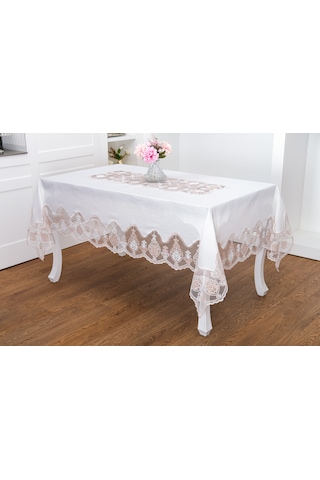 Finezza Sofia Lüx Dantelli Simli Keten Kumaş Krem Masa Örtüsü 160x220 Cm 1475