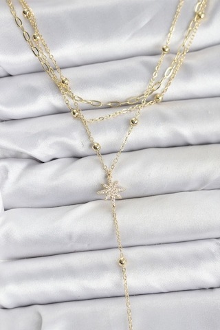 Zarif Boyunlar İçin Golden Pirinç Kutup Yıldızı Üçlü Kombin Kadın Kolye Standart