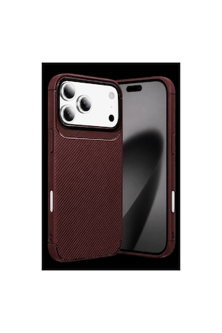 Newface Apple iPhone Uyumlu 18 Pro Max Auto Focus Karbon Kapak - Bordo Düz Renkli