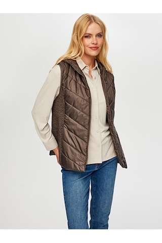 Yanları Lastik Kapitone Detaylı Kapüşonlu Kapitone Yelek S25kyl006 Us25kyl00616 Koyu Haki