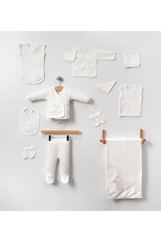 Webombinolo Unisex 11 Parca Yeni Doğan Hastane Çıkışı Zıbın Set Ekru