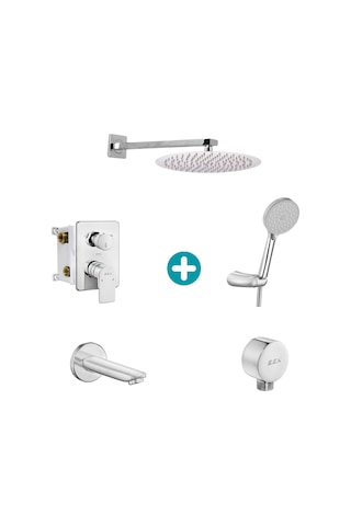 Eca Dalia Yuvarlak Ankastre Gömme Banyo Bataryası Duş Seti Tüm Parçalar Dahil 30x30 Krom