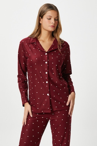Ritnice Kadın Nora Premium Bordo Kalp Süet Doku Düğmeli Yılbaşı Pijama Takımı Bordo
